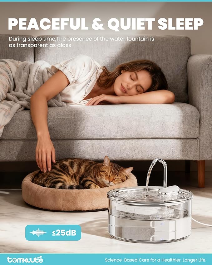 Tomxcute Glass Cat Water Fountain - 108oz/3.2L Ultra-Quiet Cat Fountain for Drinking, Elegant Easy to Clean Glass Pet Water Fountain for Cats, Small Dogs, Multiple Pets, Model Number P11G1