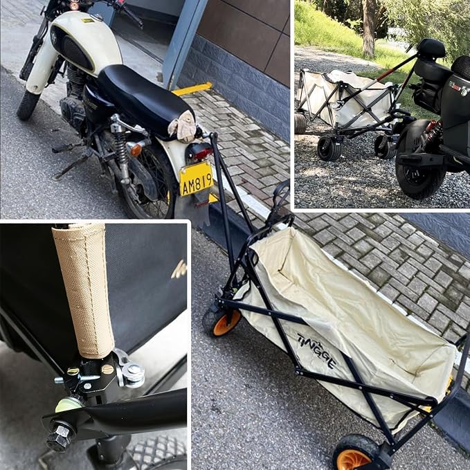 Bike Trailer Hitch for Wagon Camping Rolling Cart Collapsible Wagon with 360° Swivel Joint & Shock Absorber, Quick-Release Clamps for Folding Wagons, Pet Carts & Garden Trailers