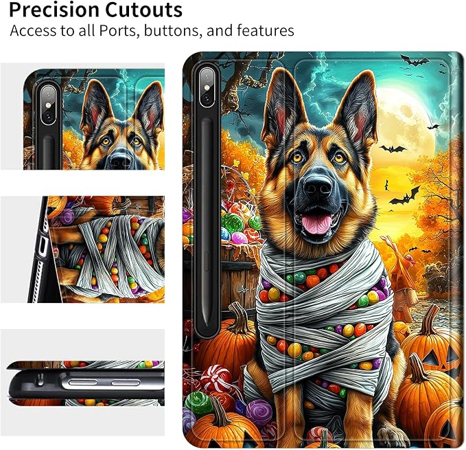 for Samsung Galaxy Tab S9 11 Inch/S9 FE 10.9 Inch 2023 Case | Slim Leather Smart Cover with Multi-Angle Anti-Slip Stand [Auto Wake/Sleep] Shell for Women Men, Pumpkin Puppy