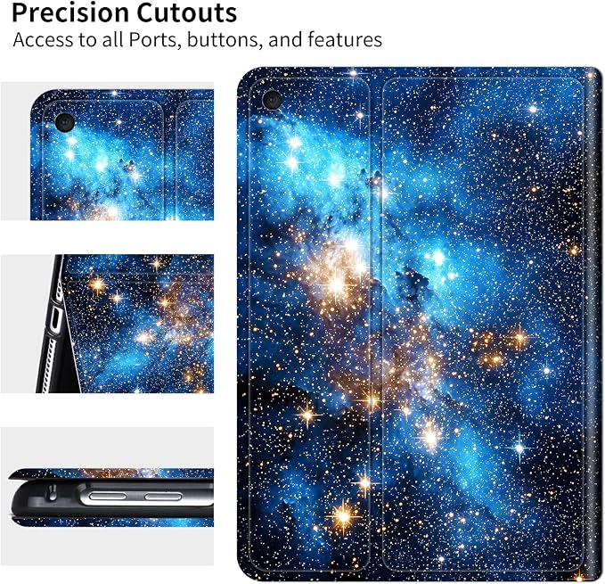 for Samsung Galaxy Tab A9 8.7 Inch 2023 (SM-X110/X115/X117) Case | Slim Leather Smart Cover with Multi-Angle Anti-Slip Stand [Auto Wake/Sleep] Shell for Women Men - Blue Galaxy