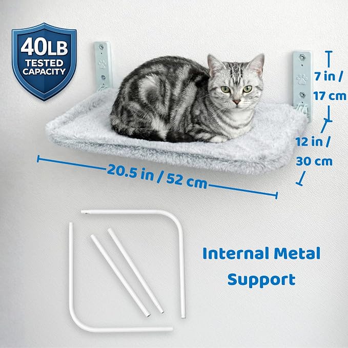 OtterPets Cat Wall Bed, Foldable Cat Wall Hammock with Plush Washable Cover | 35 lb metal support; plush washable cover; hardware for drywall, studs and concrete, cat wall shelf, wall mounted cat bed