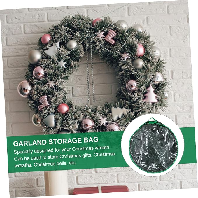 1pc Christmas Wreath Storage Bag Container with Transparent Window for Holiday Decoration and Ornament Organization