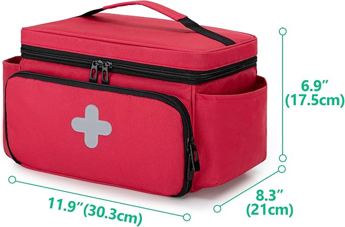 Small Medicine Storage Bag, Empty Family First Aid Kits Case, Red | Emergency Medical Supplies for Home Care, Pill Bottle Organizer, Multifunctional Bag for Medical Use, Dormitory, Travel