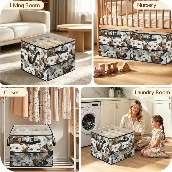 TropicalLife Dogs Animal Shoe Organizer for Closet | Cute Puppy Pets Foldable Shoe Storage Organizer Box Bin with Adjustable Dividers and Clear Cover, Fits up to 16-32 Pairs