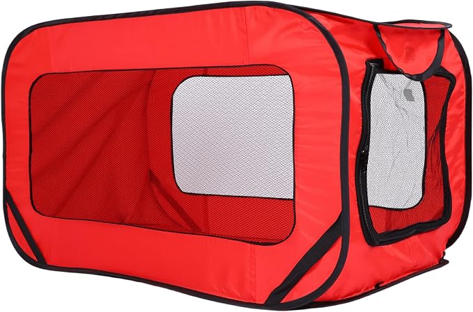 36 Inch Foldable Dog Crate for Medium Dogs - Portable Travel Kennel with Mesh Windows & Waterproof Cover - Indoor Outdoor Pop-Up Dog Cage for Car, Camping (Red)