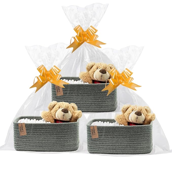COMFY HOMI 11.5"x7.5"x4.7" Storage Baskets for Organizing | Cotton Rope Woven Basket | Toy Storage Bin Box | Basket for Shelves, Closet Organizer Bin, Decorative Closet Shelf, 3 Pack,