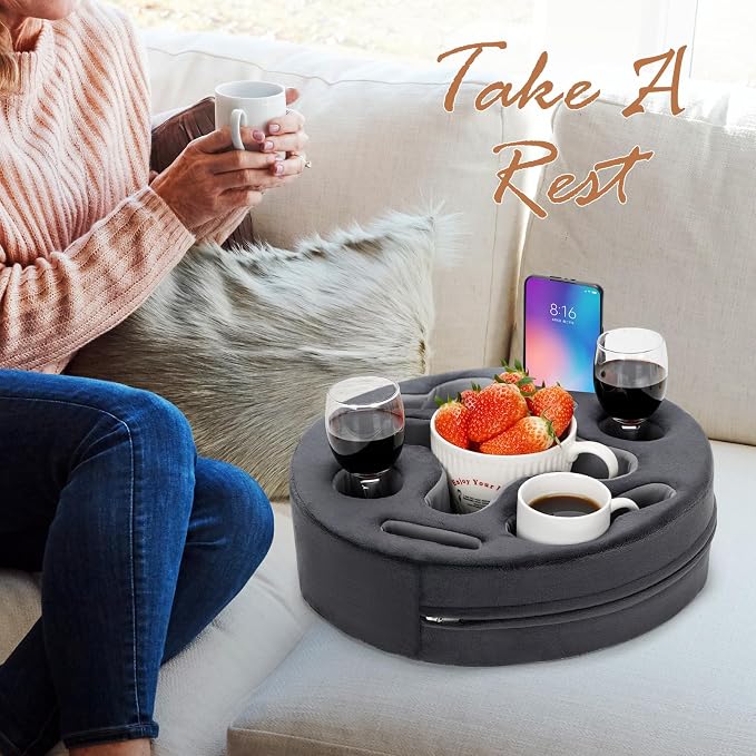 INNO STAGE Couch Cup Holder Pillow | Sofa Caddy Buddy Cupholder Organizer, for Bed Rv Tv Car Man Cave Remote Snacks Drink, Gift for Couch Potato, Grey