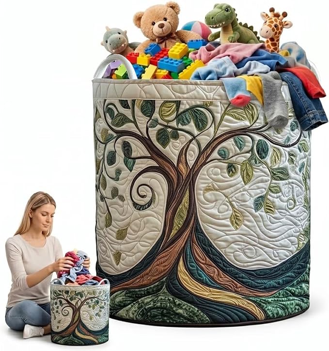 Decorative Laundry Basket With Handles, Soft Quilted Organizer Bin for Clothes Blankets Pillows Toys in Cozy Home Spaces(14"x 18")