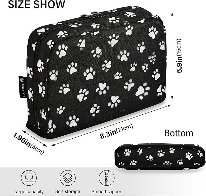 Aslsiy Large Capacity Pencil Case White Cute Pet Paws Black (2) Pencil Pouch for Boys Girls Portable Pen Bag Organizer Standing Makeup Bag for School Office Supplies