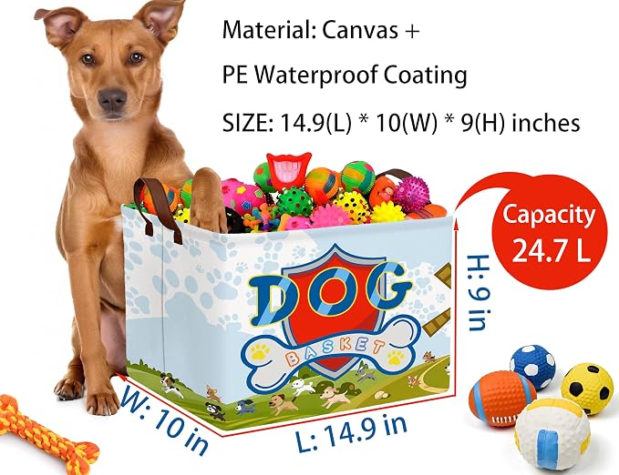 Large Dog Toy Basket Storage Bin Organizer With Handles Collapsible Puppy Gift Box for Kids Toy, Clothing, Blankets (Paw)