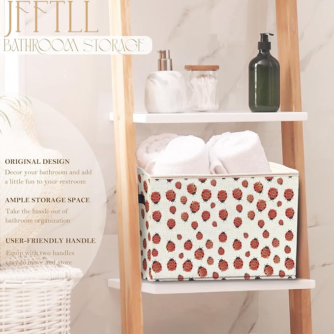 Funny Ladybugs Storage Bins with Handles, Ladybug Decor, Red and White Ladybird Collapsible Laundry Basket Storage Box for Home Bedroom Bathroom Clothes Toys Books