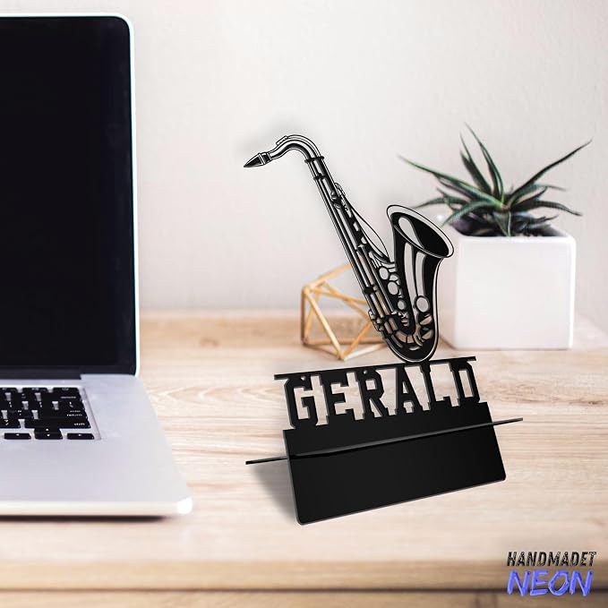 Personalized Saxophone Cell Phone Holder, Custom Name Musician Desk Stand, Metal Instrument Dock, Smartphone Stands, Music Decor Gifts For Friends, Musical Lovers, Christmas