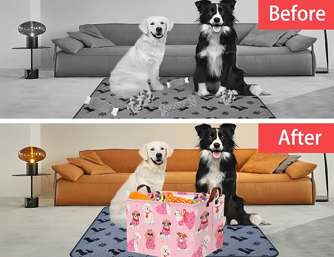 Pink Dog Toy Basket Collapsible Puppy Bin Storage Organizer Large Pet Box With Handles (Girl Dog)