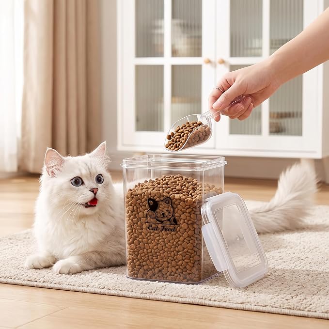 Cat Food Storage Container|Airtight Cat Food Container with Spoon |5.8lbs Pet Food Storage Container|Hold Up to Cat Food Storage Containers|Portable Cat FoodStorage Containers for Travel| BPA Free