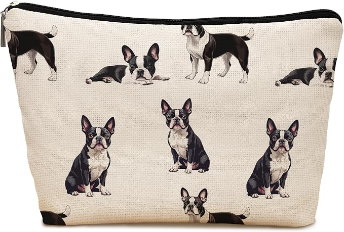 Boston Terrier Dog Makeup Bag, Boston Terrier Lovers Gifts Cosmetic Bag for Women, Dog Mom Lovers Owner Gifts for Women Christmas, Pet Lover Gift Zipper Travel Makeup Pouch for Purse