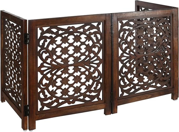 Lightnpro 4-Panel Wooden Dog Gate – 72 Inch Extra-Wide Foldable Freestanding Pet Barrier, Rustic Burnt Finish Indoor Safety Fence for Small Dogs & Puppies – 24x18 Inch Panels