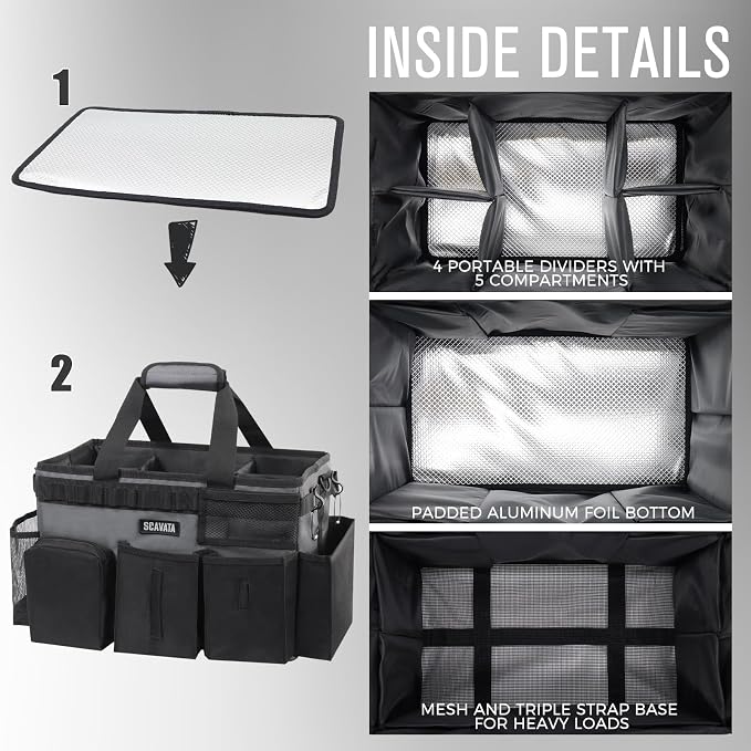 SCAVATA Wearable Cleaning Caddy Bag, Portable Cleaning Supplies Organizer | Cleaning Tool Storage with Handle & Shoulder Straps for Housekeepers, 4 Foldable Dividers, Home & Car Use, GraphiteGrey