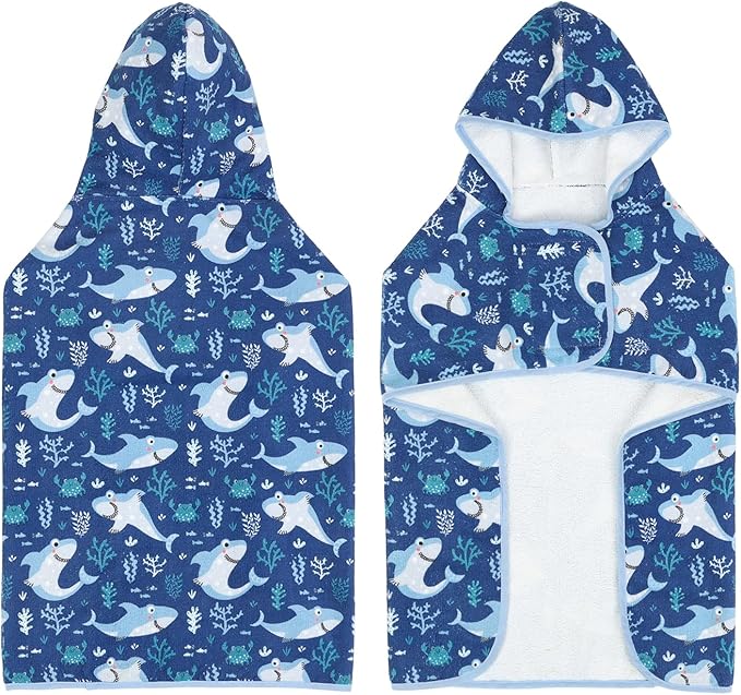 HDE Dog Bathrobe Super Absorbent Quick Drying Puppy Towel Wrap Coat Adjustable After Bath Robes with Hood for Dog Sizes S-XXL Sharks M