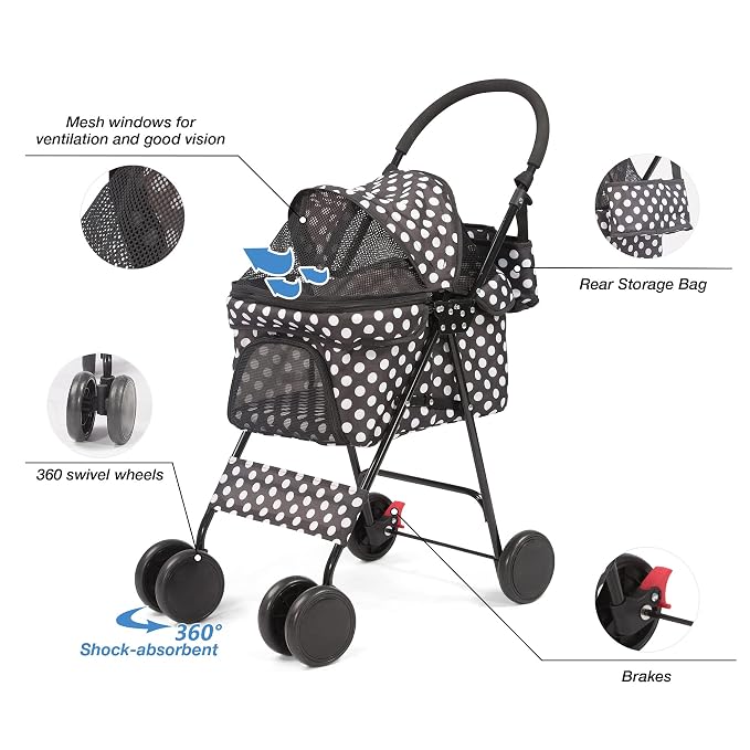 Foldable Pet Stroller for Dog and Cats Portable Strolling Cart with Storage Basket Lightweight Pet Travel Stoller Pet Jogger