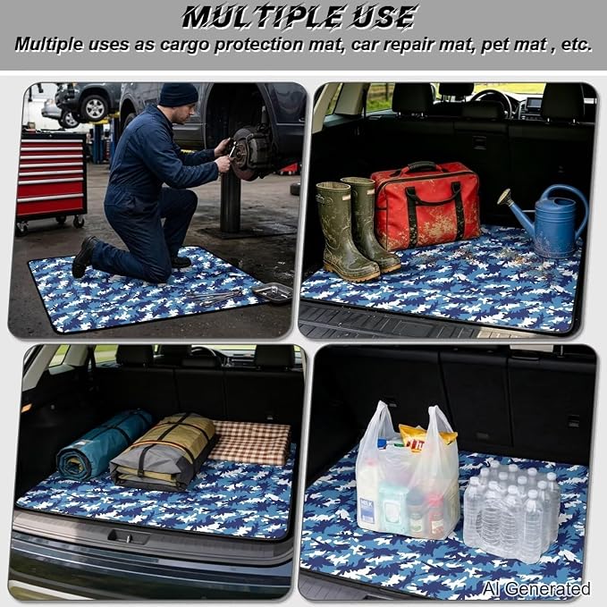 Camo Print Washable Non Slip Cargo Mat, Universal All Weather Car Trunk Liner 29" x 39" for SUV Trucks, Durable Pet Friendly Blue Rear Cargo Protection