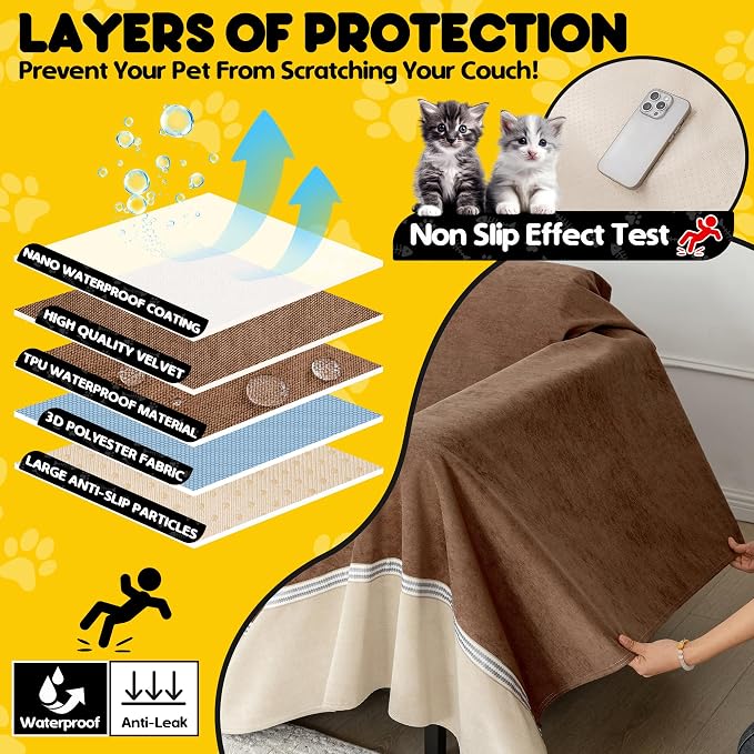 Loiion Cat Scratch Proof Furniture Protector Waterproof Sofa Cover 150"x91" | Pet-Friendly Couch Protector, Anti-Scratch & Anti-Slip Sofa Cover For Cats Dogs Kids, Machine Washable