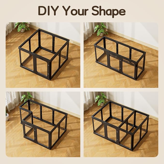 Jalove 30" H Clear Dog Playpen Acrylic Puppy Playpen Indoor, Easy Assemble Rabbit Ferret Pet Play Pen with Door, Plastic Dog Fence Kennel Whelping Cage Enclosure Black 2PCS