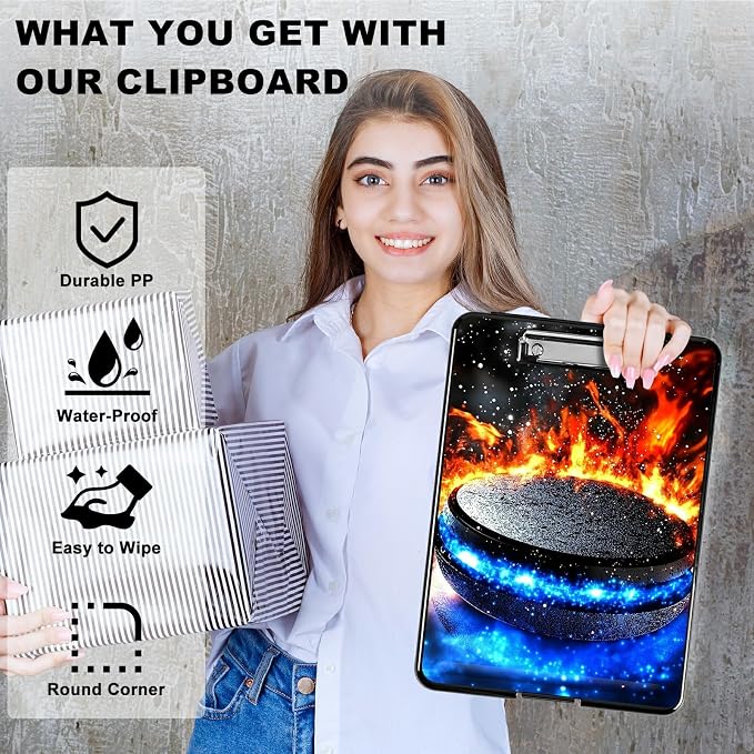 Heavy Duty Storage Clipboard, Slim Nursing Clipboard with Internal Pen Case, Portable File Organizer Case for A4 Letter Size Paper Office Medical Professionals, Blue Red Flames