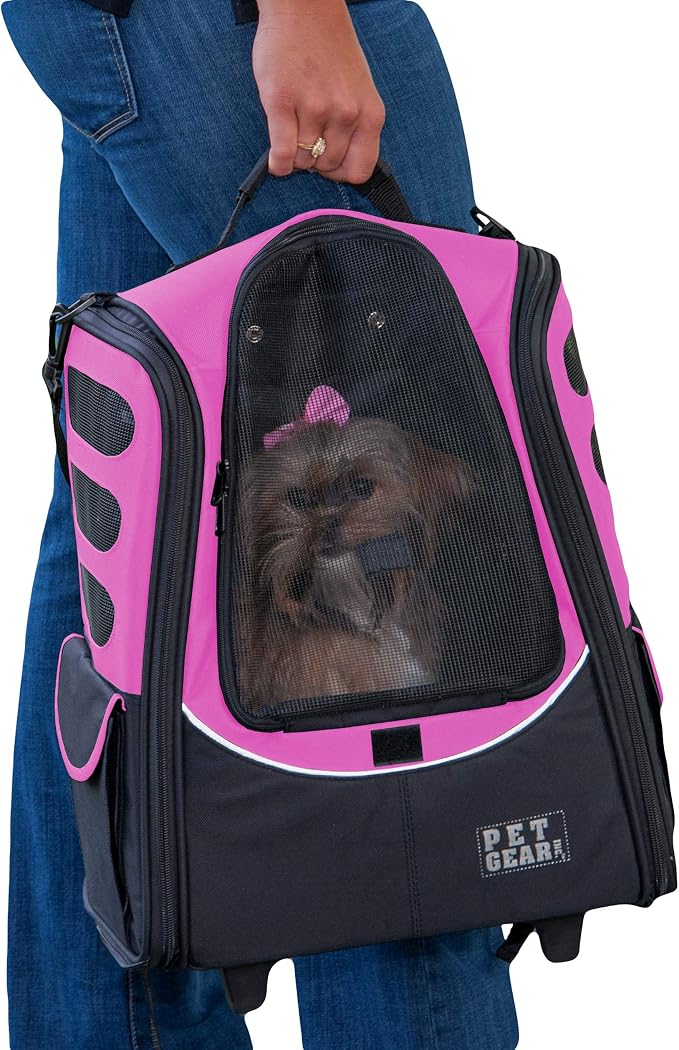 Pet Gear I-GO2 Roller Backpack, Travel Carrier, Car Seat for Cats/Dogs, Mesh Ventilation, Included Tether, Telescoping Handle, Storage Pouch, 2 Models, Available 12 Colors