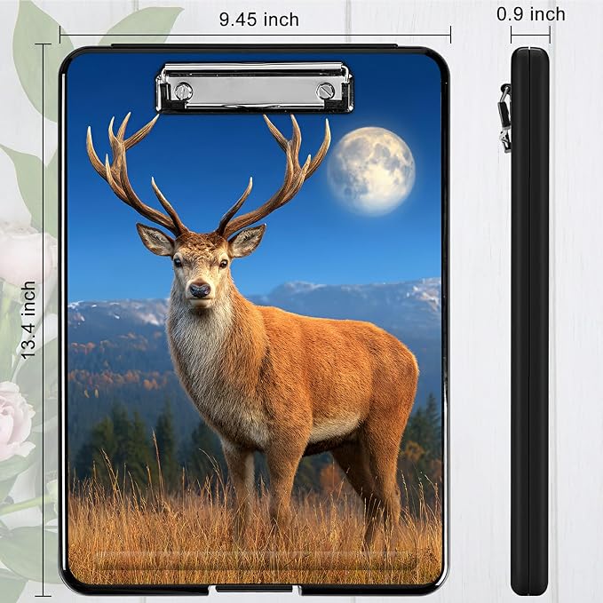 Heavy Duty Storage Clipboard, Slim Nursing Clipboard with Internal Pen Case, Portable File Organizer Case for A4 Letter Size Paper Office Medical Professionals, Grassland Deer
