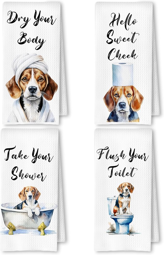 Funny Beagle Dog Hand Towels for Bathroom Washroom, Gifts for Beagle Lovers Women Men, Dog Bathroom Decor, 16x24 Inch Set of 4