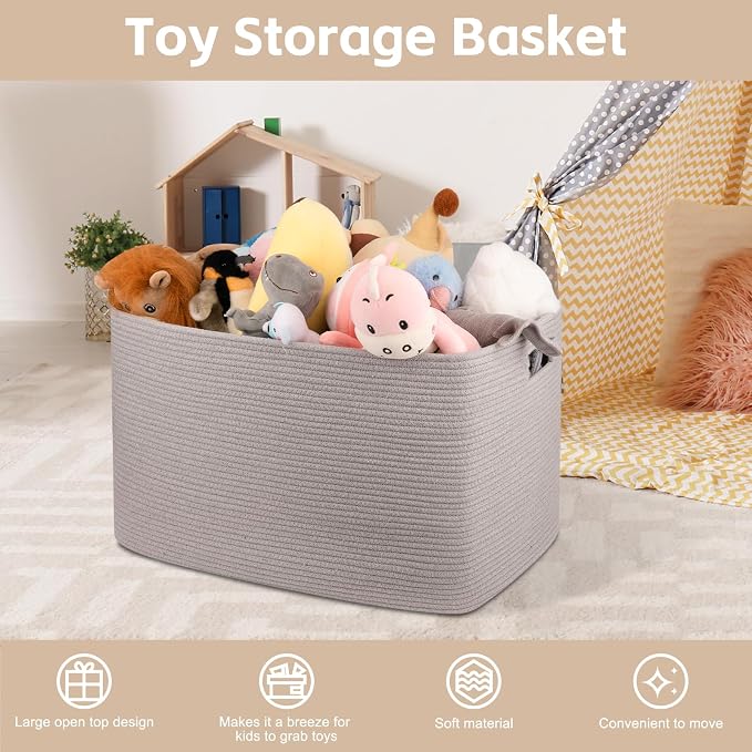 OIAHOMY 118L XXXLarge Rope Storage Basket, Oversized Blanket Basket Grey | 25" x 17" x 16" Used for Organizing Dirty Clothes in Living Room, Bedroom, Nursery, Extra Large Basket,Dog Toy Storage Bins