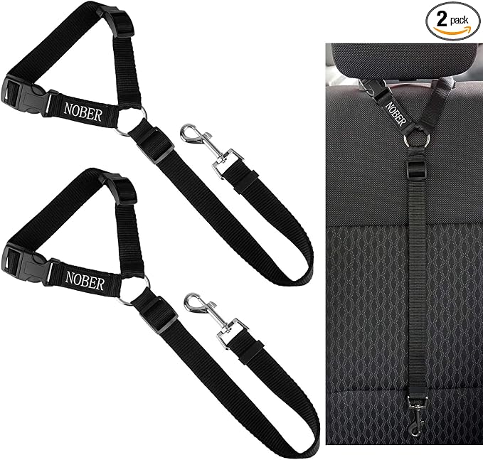 2 Packs Dog Cat Safety Seat Belt Strap Car Headrest Restraint Adjustable Nylon Fabric Dog Restraints Vehicle Seatbelts Harness