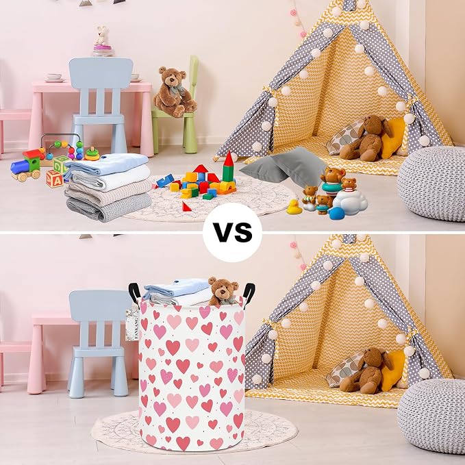 Storage Bin Foldable Nursery Organizer Basket Hearts | Foldable with Waterproof PE Coating Organizer Bin for Kids Boys and Girls,Office,Bedroom,Clothes