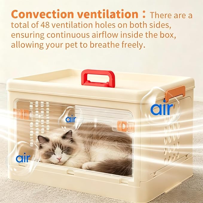 Pet Carrier for Cat & Dog,19-in Collapsible Cat Carrier Hard,Portable Crate | Dogs Travel Crates,Pets up to 20 lbs, Durable Plastic Travel Kennel for Car, Ventilated Design, Beige