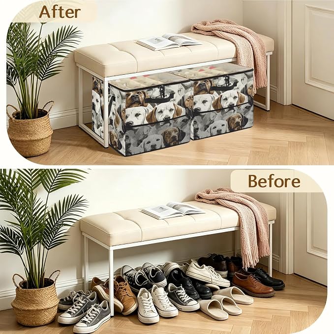 TropicalLife Dogs Animal Shoe Organizer for Closet | Cute Puppy Pets Foldable Shoe Storage Organizer Box Bin with Adjustable Dividers and Clear Cover, Fits up to 16-32 Pairs