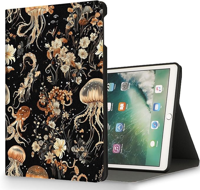 for Microsoft Surface Pro 7 Plus,Surface Pro 7/6/5/4 12.3" Tablet Case,Auto Wake/Sleep,Adjustable Stand Protective Cover - Golden Jellyfish Floral