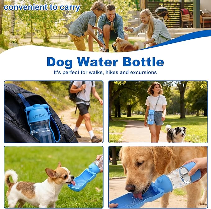 Amerisun Portable Dog Water Bottle with Ozone Purification - Active Oxygen Puppy Water Bowl & Dispenser for Travel, Improves Taste and Boosts Immunity for Pet Health Care Water Bottle (Blue)