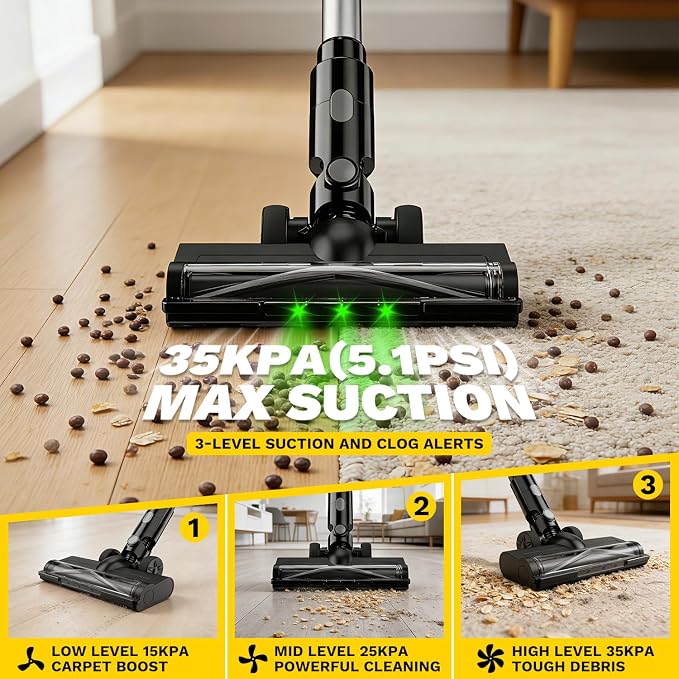 Cordless Vacuum Cleaner Compatible with DeWalt 20V Battery, 8-in-1 Stick Vacuum with Pet Brush, 35KPA Suction, 350W Brushless Motor, Smart Touchscreen, for Carpet Floor Car (Battery Not Included)