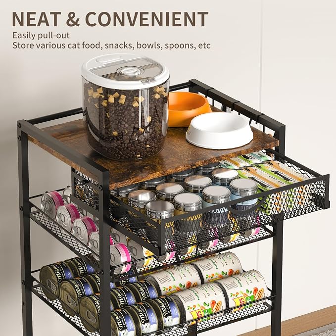 Cat Food Organizer，One-Stop Canned Food and Cat Bed Storage Mobile Rack | Automatic Slip Design,Manually Adjust The Gap Size，Store Suitable Can Sizes，Used For Jar Food & Pet Supplies Assign Rack