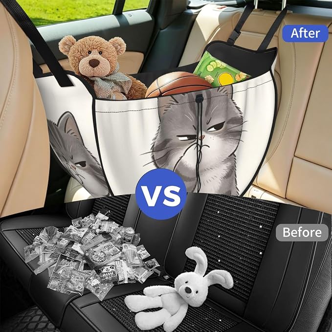 Cat Picking Nose Car Seat Organizer-Backseat Storage Bag for Travel | Waterproof Durable. Holds Snacks Gear Essentials. Fits Most Cars.