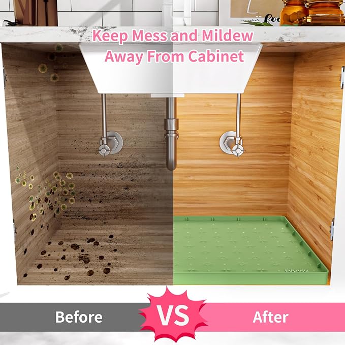 Sdpeia Under Sink Mat 31"×22" Waterproof Silicone Cabinet Liner & Sink Protector for Kitchen & Bathroom, Multi-Purpose Organizers Tray for Pets, Laundry, Cat Litter Mat
