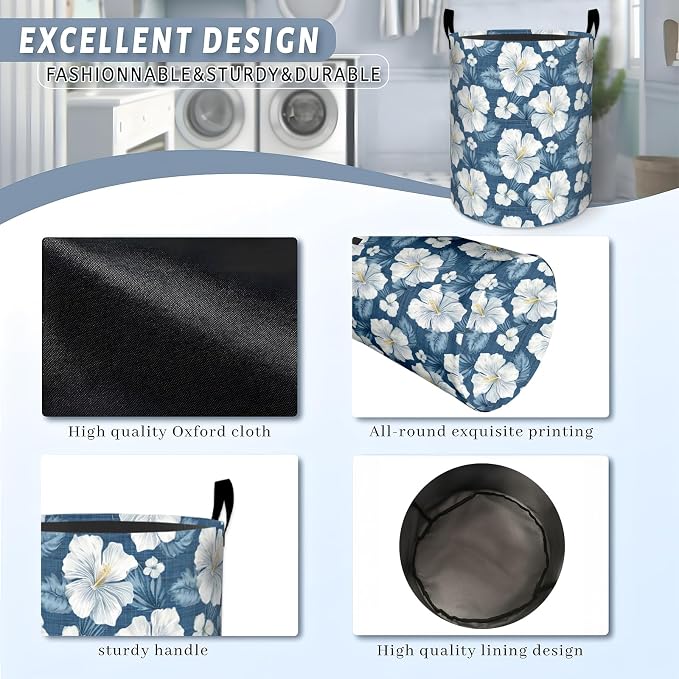 Ferns and Leaves Green Botanical Laundry Basket with Handles, 19.7"x15.7" Clothes Foldable Plant Laundry Hamper Organizer for Dorm Nursery Bedroom Bathroom Decor, Toy Storage Bin for Kids