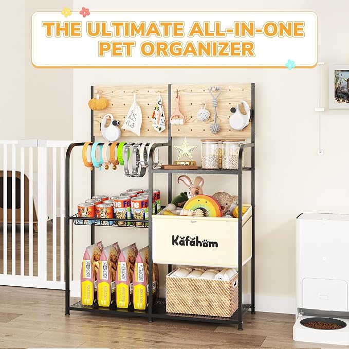 Dog Toy Basket with Pegboard, Dogs Toy Bin with Storage Organizer, All-in-One Dog Stuff Box & Essential Holder, Perfect Basket for Dog Toys in Living Room, Great Gifts for Pet Lovers, Black