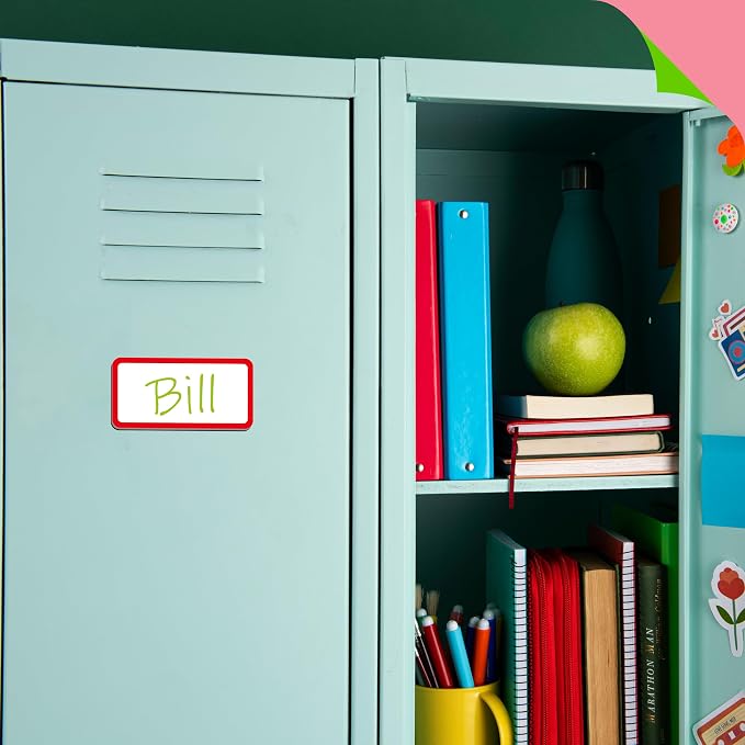 Magnetic Name Tag Labels, 42 PCS Dry Erase Reusable Neon Name Stickers Frame in 7 Colors for Whiteboards Locker Fridge School Office Home (Each Measures 2" x 4")