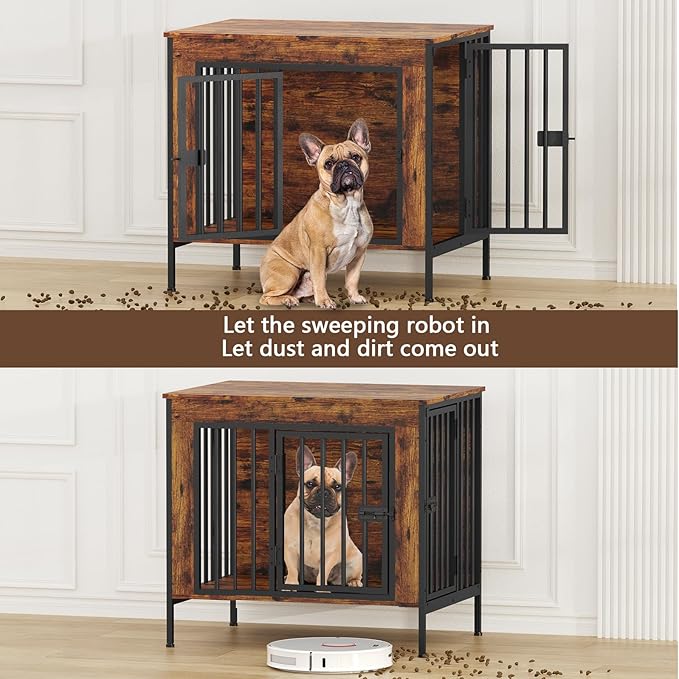 EasyCom 28.15" Dog Crate Furniture for 1 or 2 Dogs, Brown | Fits Dogs 0–20 lbs, Heavy Duty Indoor Kennel, Works as TV Stand for Small Pets