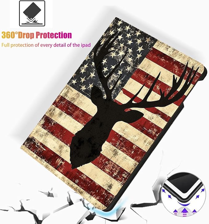 for Microsoft Surface Pro 7 Plus,Surface Pro 7/6/5/4 12.3" Tablet Case,Auto Wake/Sleep,Adjustable Stand Protective Cover - American Flag Deer