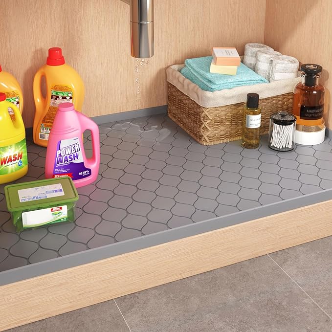 Winisok Waterproof Under Sink Mat 37" x 22", Silicone Mat, Dark Gray | Raised Edge Traps Spills & Leaks, Shelf Liner, Cabinet Protector, for Kitchen, Bathroom, Boots, Pets, Home Essentials
