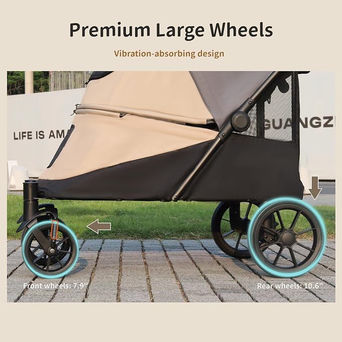 Dog Stroller for Medium/Large Dogs One-Click Folding 4 Wheel Pet Foldable Dog Stroller for 2 Dogs Jogger with Storage Pocket Suitable for Pets Up to 110LBS