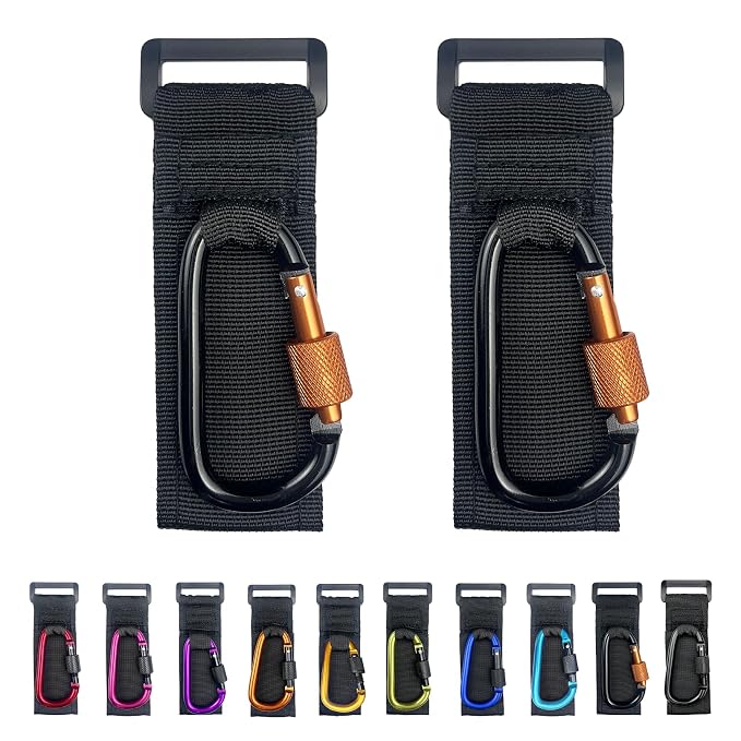[Upgrade]Baby Stroller Hook with Locking, Carry 30 lbs per Stroller Clip, Baby Stroller Accessories & Car Seat Hook for Hanging Diaper Bag, Golf, Shopping and Pet Cart(2 Pcs + Nylon + Black Orange)