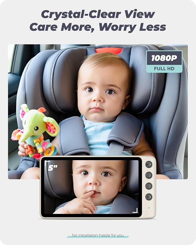 NO.1 Magnetic Double Car Camera for 2 Baby with 5" 1080P IPS Monitor
